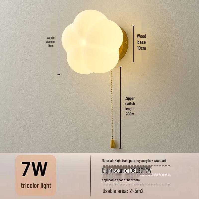 Cream Style Wooden Wall Lamp - Modern Cotton Bedside Lamp for Bedroom, Living Room, Corridor, Balcony