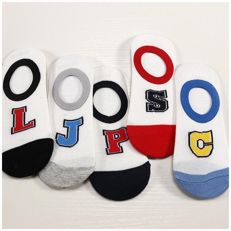 5 Pair/set Women Socks Invisible Silicone Non Slip Boat Socks Funny Cute Cartoon Letter Print Sock