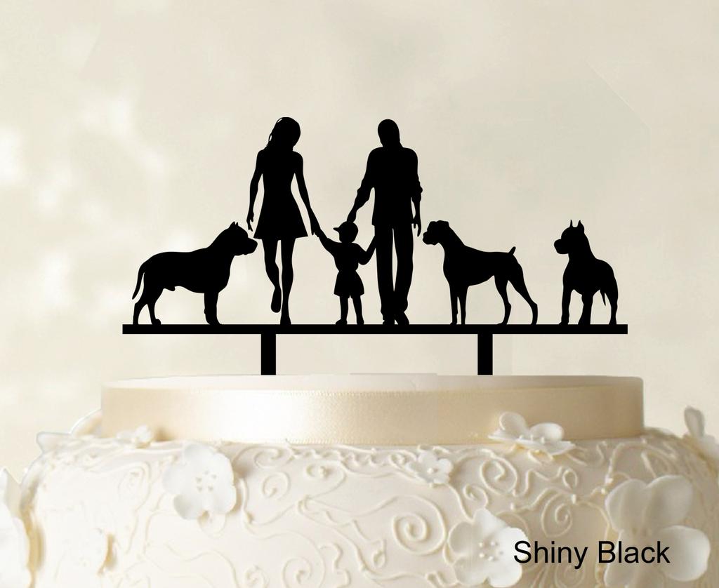 Decor personalizat pentru tort de familie cu siluetă de câini, pentru tort de nuntă, opțiune de decorațiuni pentru tort disponibilă de 15-18 cm