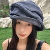Japanese Octagonal Cap Cloth Pleated Painter Hat Fashion Denim Beret  Women