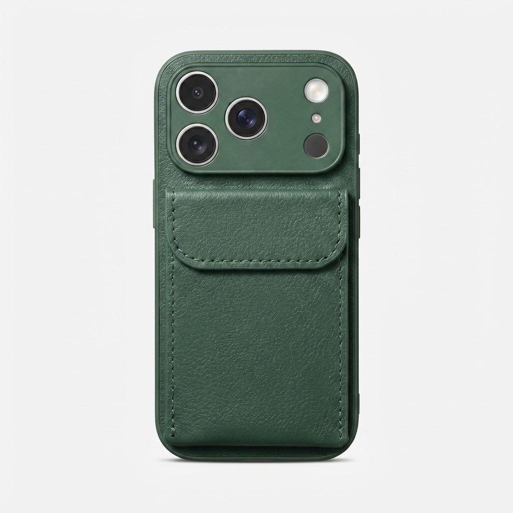 Applicable To iPhone17PROMAX Mobile Phone Case, Plain Leather Lychee Pattern Card Insert Bag Bracket, Apple 16 Anti-drop 15.