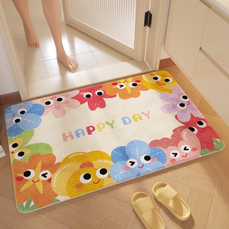 Bathroom Floor Mat Water Absorbing Cashmere Floor Mat Cartoon Color Dirt-resistant Anti-slip Mat Bathroom Door Foot Mat