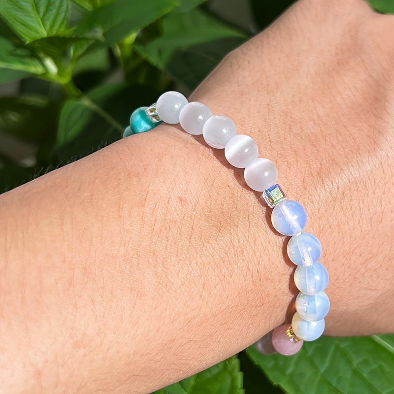 1pc Women's Energy Bracelet with a Variety of Natural Stones Opal Ocean Stone Pink Quartz Moonstone