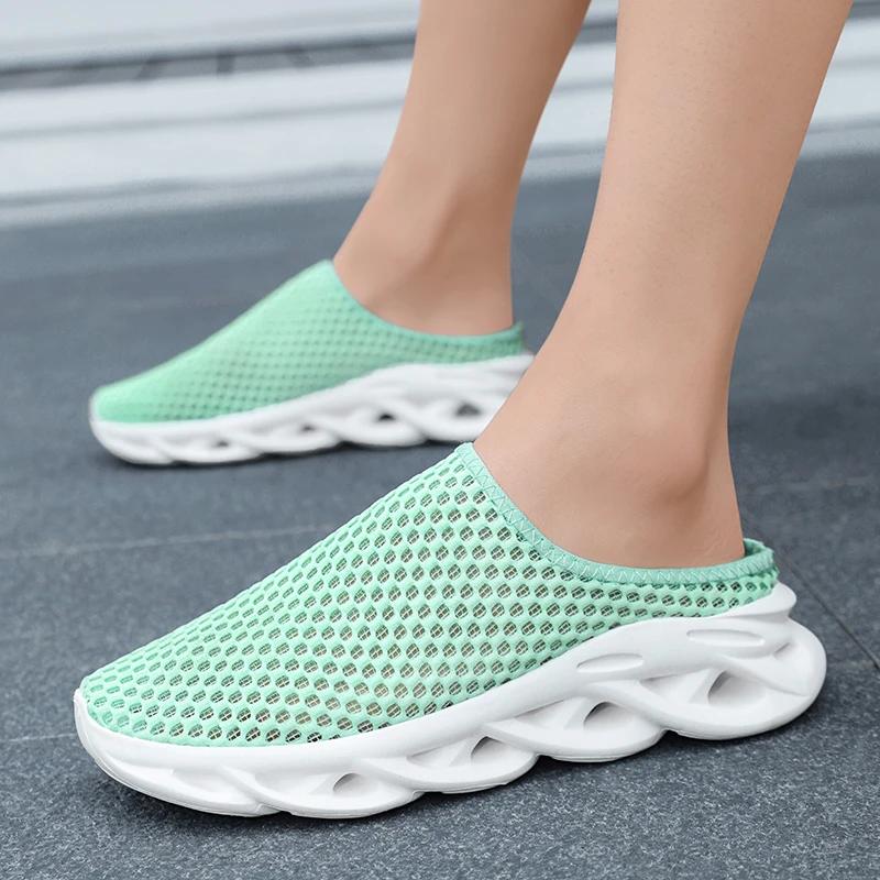 Fashion Summer Men Half Slippers Lightweight Casual Shoes Outdoor Male Flat Slippers Anti-slip Mesh Slip on Loafers Zapatillas Hombre