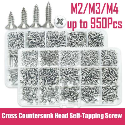 Up To 950p A2 304 Stainless Steel Self Tapping Phillips Screw Kit M2 M3 M4 Cross Drive Flat Head Self Drilling Wood Screws DIY
