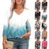 Women's Casual Tops V Neck Pull Stripe Prints Seven Sleeve Tops