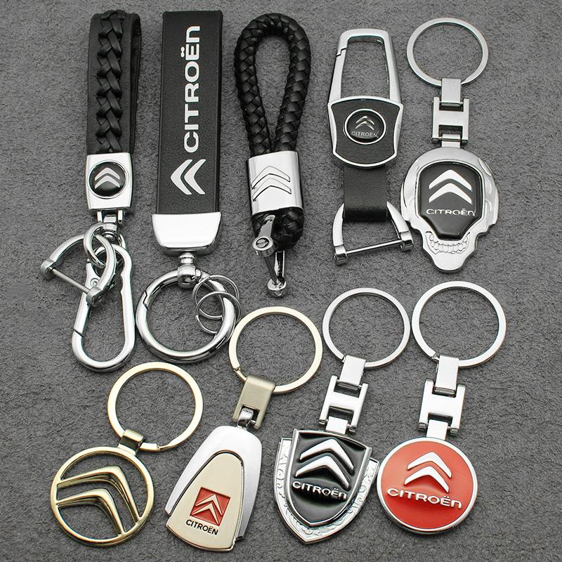 ADT2 3D Metal/Leather Car Keychain Badge Emblem For Citroen C5X C6 DS C3-XR C4L C4 C1 C5 C6 VTS C-ELYSEE Key Chain Rings Accessories
