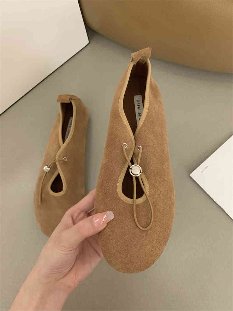 IPPEUM Ballerina Shoes For Women 2026 New Round Toe Blue Velvet Ballet Flat Shoes 225 коричневый