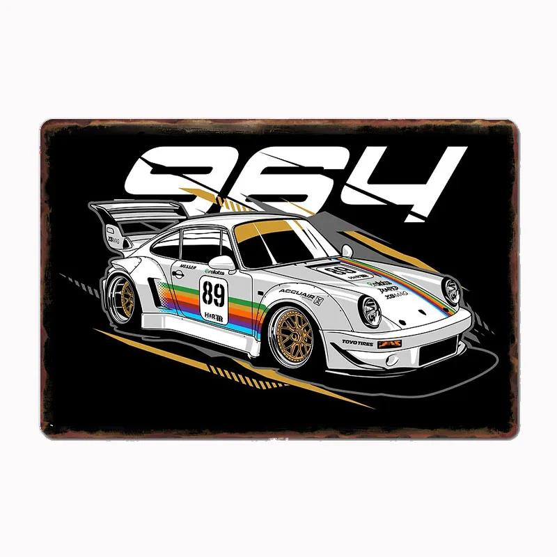 VintageWhite RWB 964 Turbo Top Speed Classic Race Car Metal Poster Sign Club Custom Indoor Wall Tin Sign Room Decor Home Decor