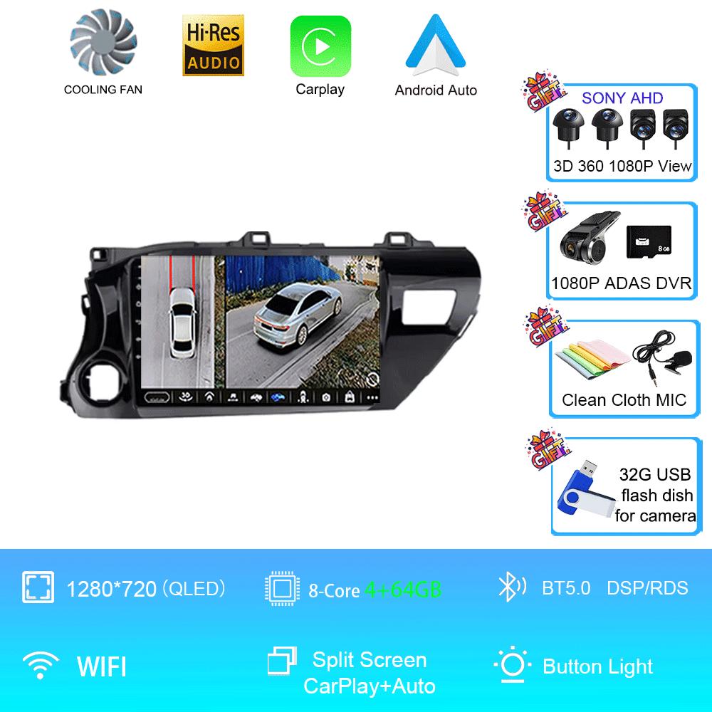 Car Radio Android 14 For TOYOTA HILUX PICK UP AN120 2015 - 2020 RHD/LHD Multimedia Video Player Receiver 5G DVD Wifi Carplay