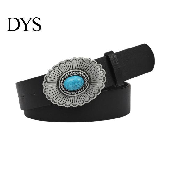 Kék Türkiz Övcsat Western Retro Design Patinázott Ezüst Műbőr Széles Navajo Etnikai Stílusú Öv