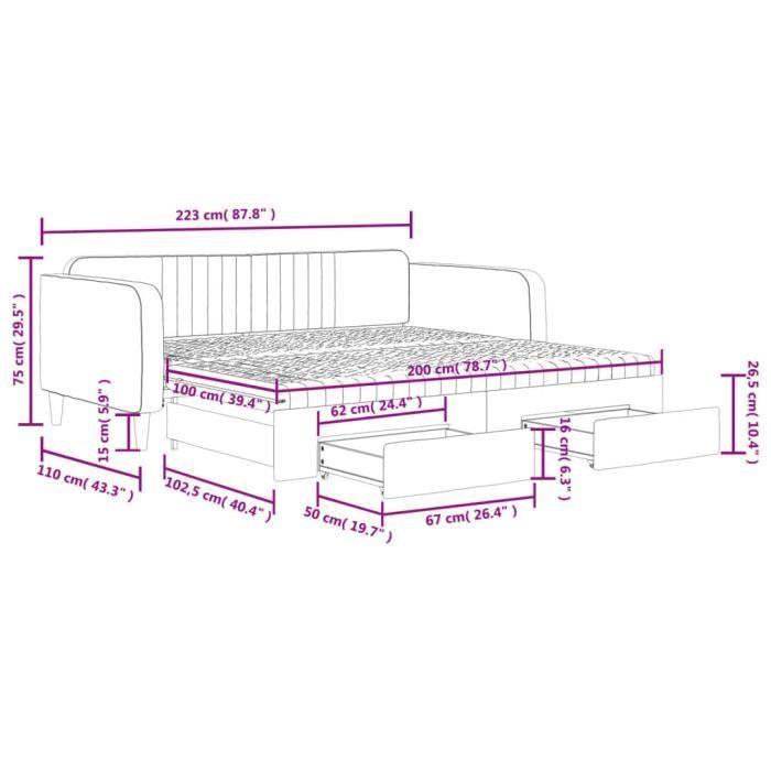 VidaXL Daybed and Trundle and Drawers Light Grey 100x200 Cm Velvet 3197142