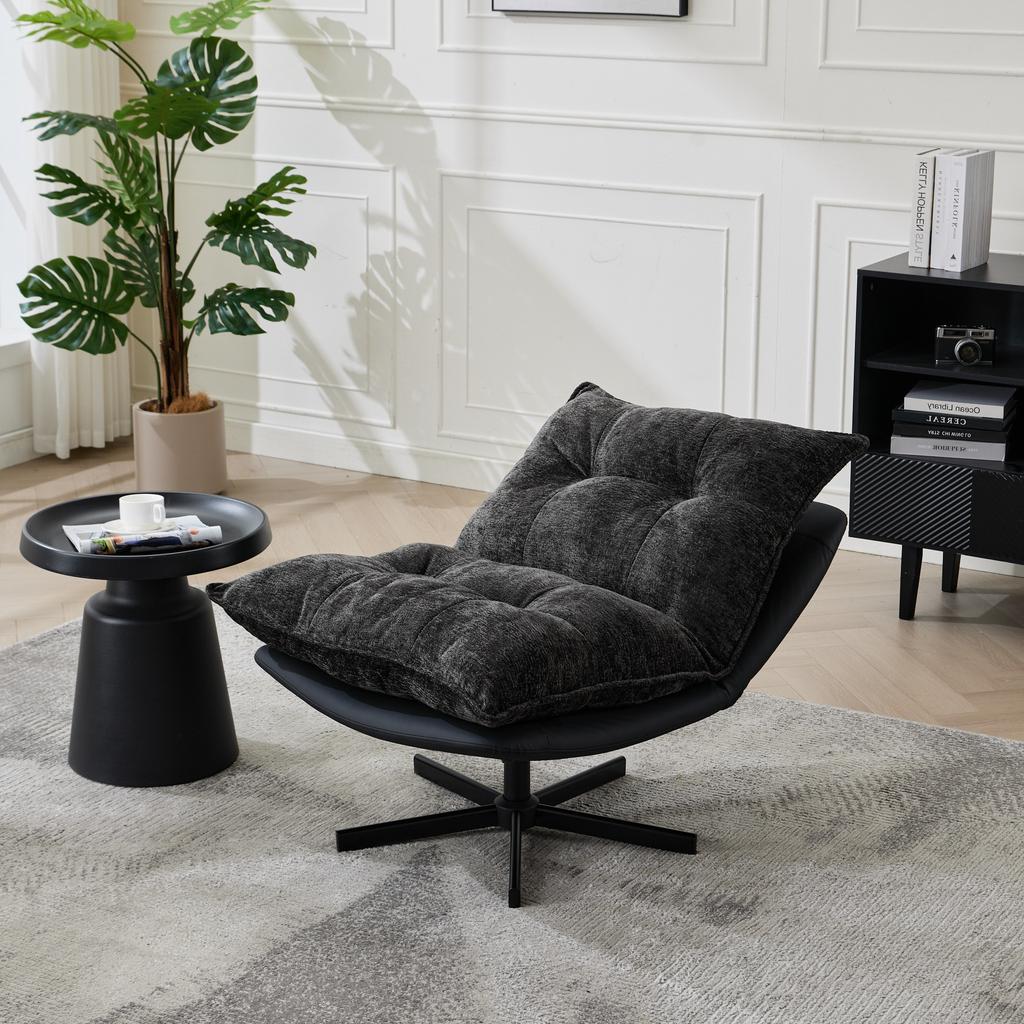 Relax Chair, 3-Way Backrest (95 Degrees/110 Degrees/125 Degrees) - Black Metal Legs, Cat-Scratch Faux Leather, Chenille Cover, Memory Foam