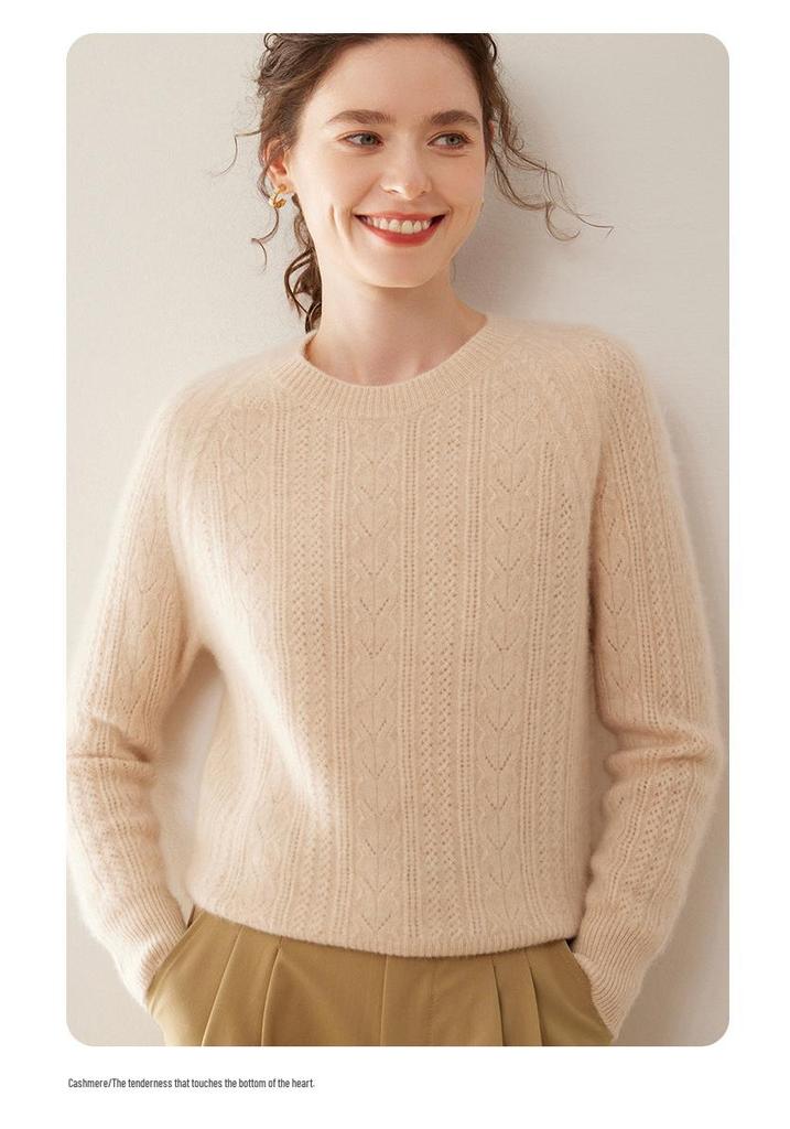 2024 Autumn/Winter Women's Loose Hollow-Out Cashmere Knit Pullover Sweater