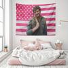 Pink White American Star Spangled Banner Pedro Pascal Portrait Tapestry Wall Art Hanging for Bedroom Living Room Decor