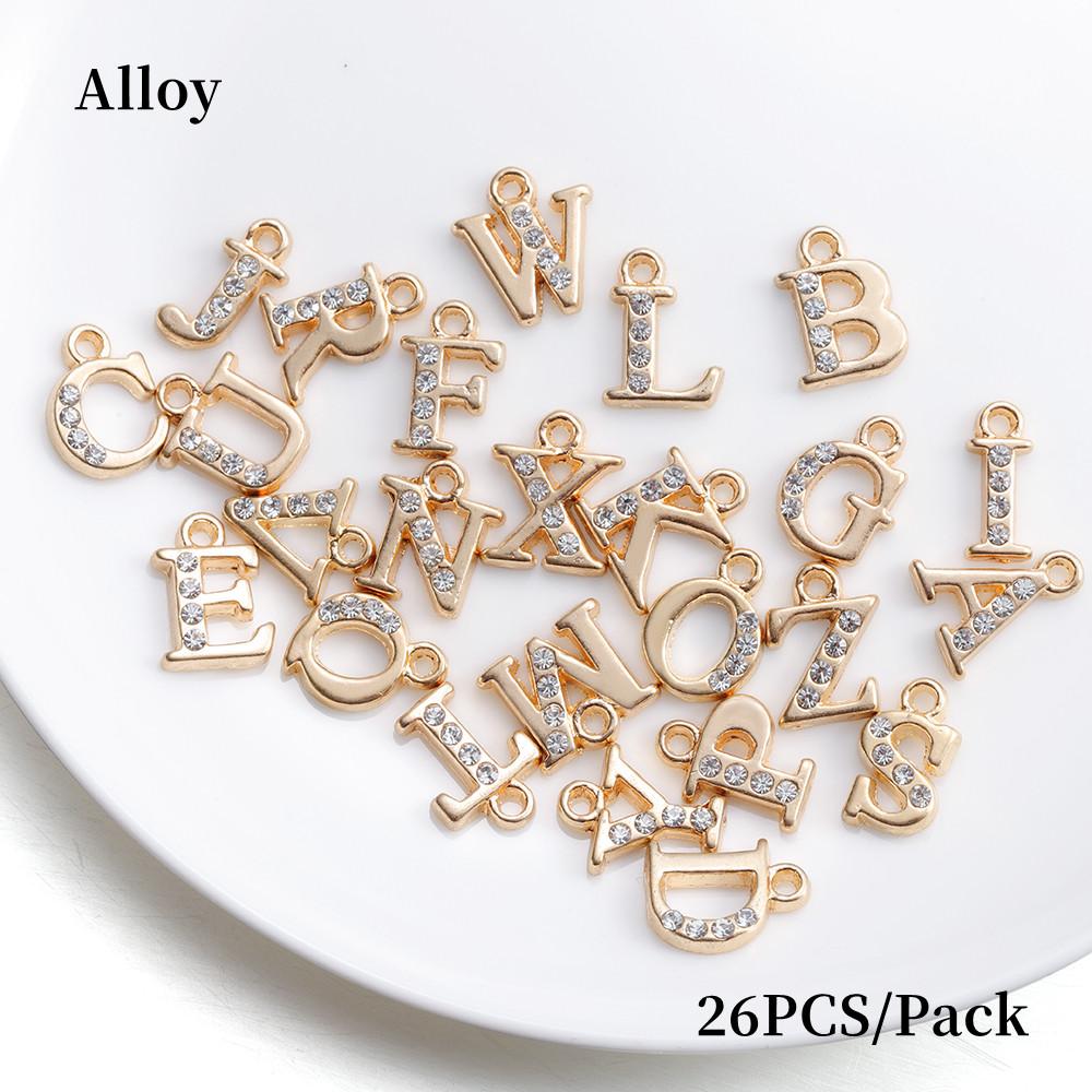 26Pcs/lot Alloy Inlaid Rhinestones A-Z English Letter Inlay Alphabet Pendant For DIY Bracelet Necklace Jewelry Making