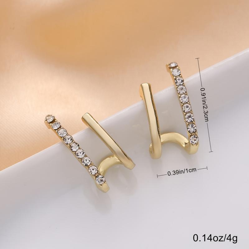 1 Pair Of Geometric Drop Earrings for Women, Korean Vintage Style Hypoallergenic Jewelry, Minimalist Party Gift with Rhinestone Details