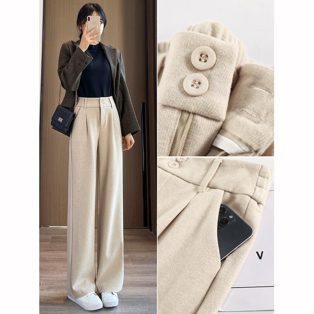 X Damen Weitbein Designer Außenhose Verdicken Hochtailliert Drapierte Hose