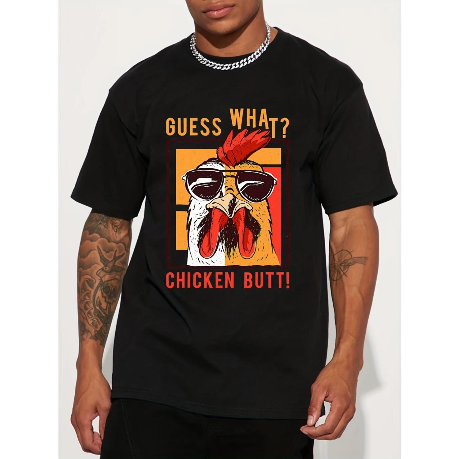 

Fuuny T-shirt GUESS WHATCHICKEN BUTT Graphic T Shirts Unisex Cotton Vintage Hip Hop Men Women Streetwear Tees Short Sleeve S чёрный
