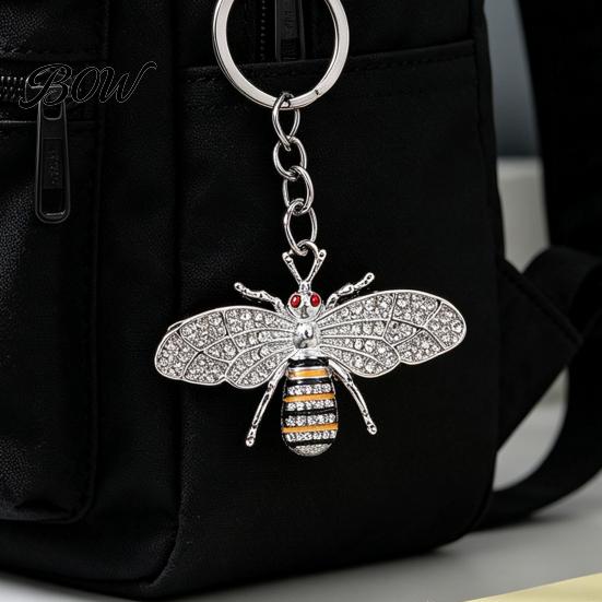 Bee Keychain for Women Rhinestone Women, Bing Alloy Car Sturdy Key Ring with Chain Ring, Decorative Accessories Handbags Backpacks Holder