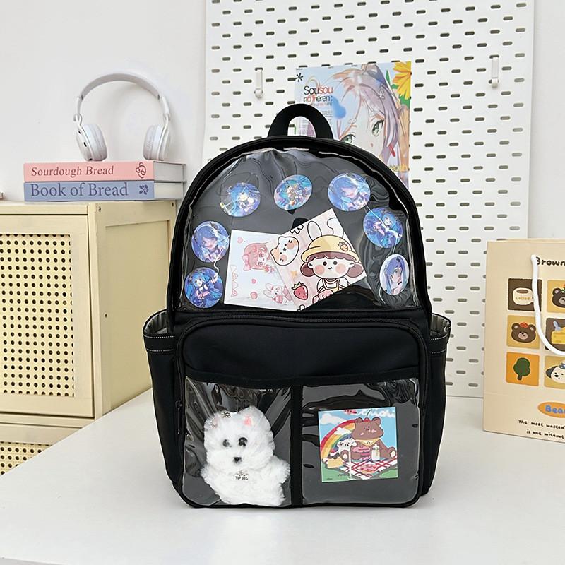 Backpack Simple Student With Transparent Compartments And Pendant Badges