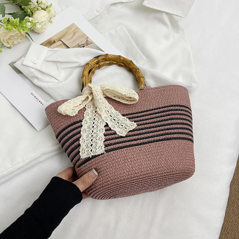 

Летняя мода новый нишевый дизайн кружево бамбуковая овощная корзина соломенная плетеная сумка портативная женская сумка фиолетовый