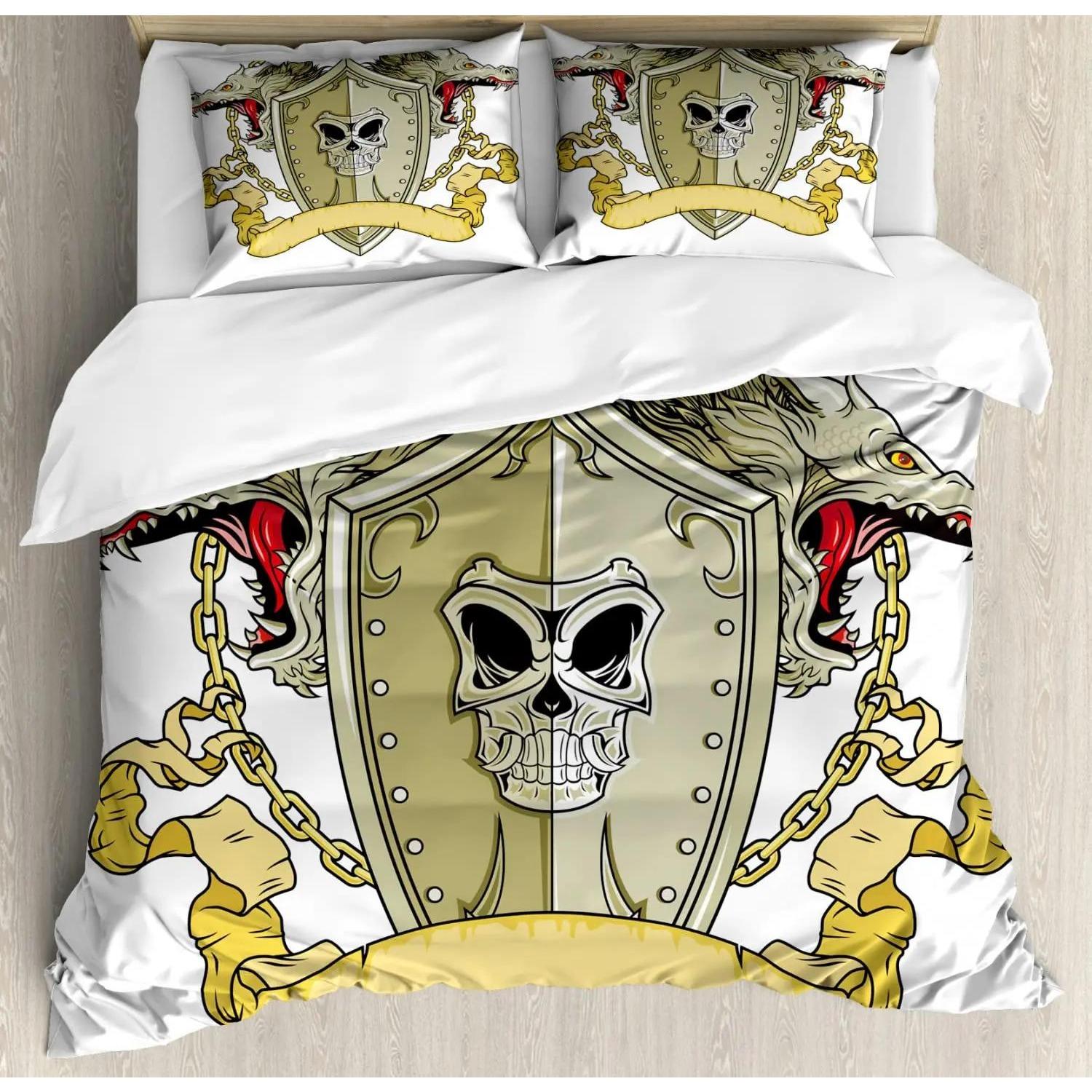 

Комплект пододеяльника в средневековом стиле, Средневековый рыцарь, держащий старый щит, Историческая тема, Комплект постельного белья с цифровой печатью US Twin(172x218cm)