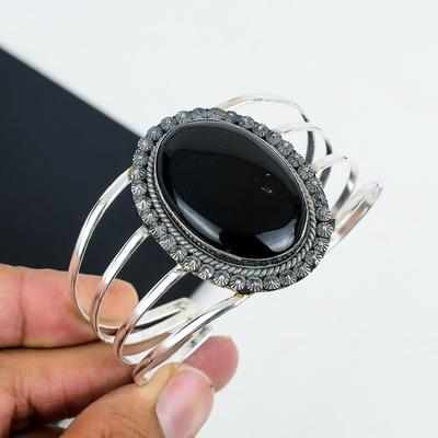 Bracciale a Manetta in Argento Sterling 925 Fatto a Mano con Pietra Preziosa Onice Nero Naturale, Bracciale Onice Nero, Per Moglie, Bracciale Unisex, Regali per Matrimonio