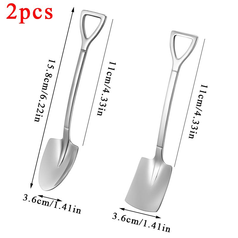 2-4pcs Stainless Steel Shovel Coffee Spoon Set Scoop Shovel Creative Tea-spoon Ice Cream Dessert Spoon Birthday Gift Tableware
