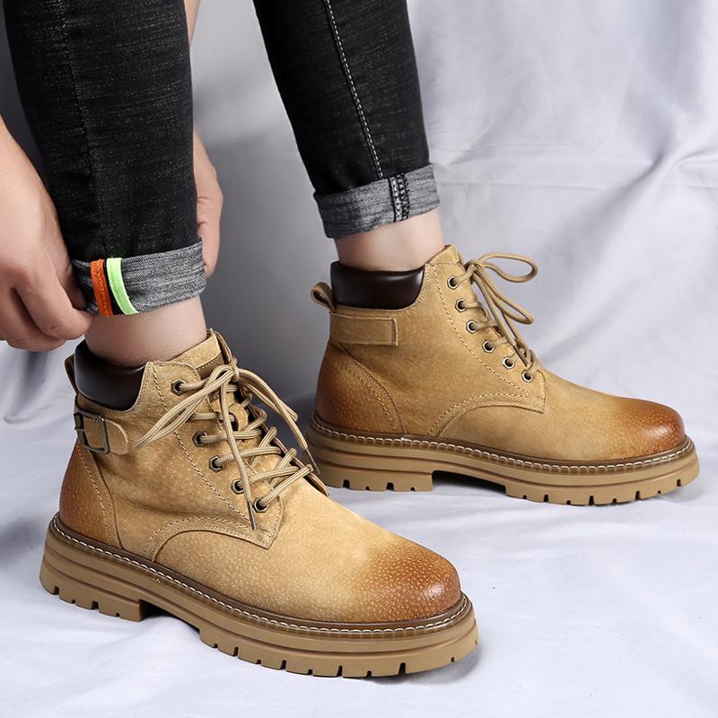 Travel Shoes Outdoor Genuine Leather Mens Ankle Boots Lace Up Chelsea Boots Men Luxury Brand Thick Soled Walking Boots Designer