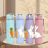 1PC Simple White Bunny Carrot 750ml Color Plastic Sports Water Bottle Leakproof Flip Straw Lid Suitable for Sports Office Home Use