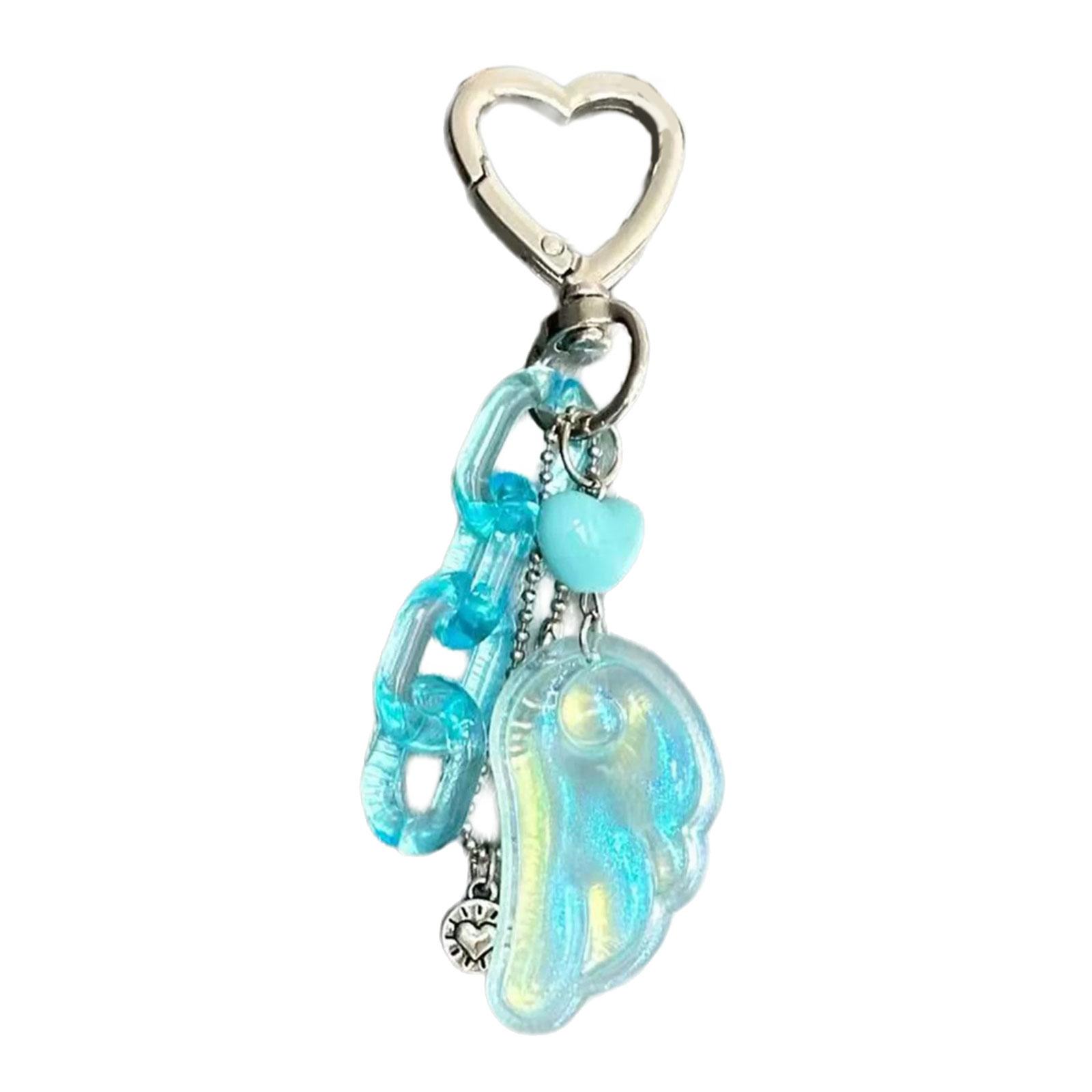 

Rainbow Keychain Beaded Heart Wing Design Artistic Handmade Accessory Hanging Ornament For Everyday Use синій