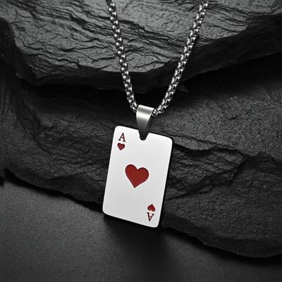 Hip Hop Statement Pokerkarte Pik-Ass Halskette Für Damen Herren Edelstahl Anhänger Kette Party Unisex