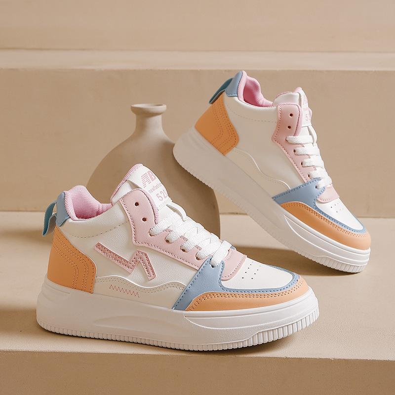 

Высокие кроссовки для женщин, осень 2025, новые, на толстой подошве, с мягкой подошвой, амортизирующие, универсальные, повседневные, взрывные, спортивные туфли 35