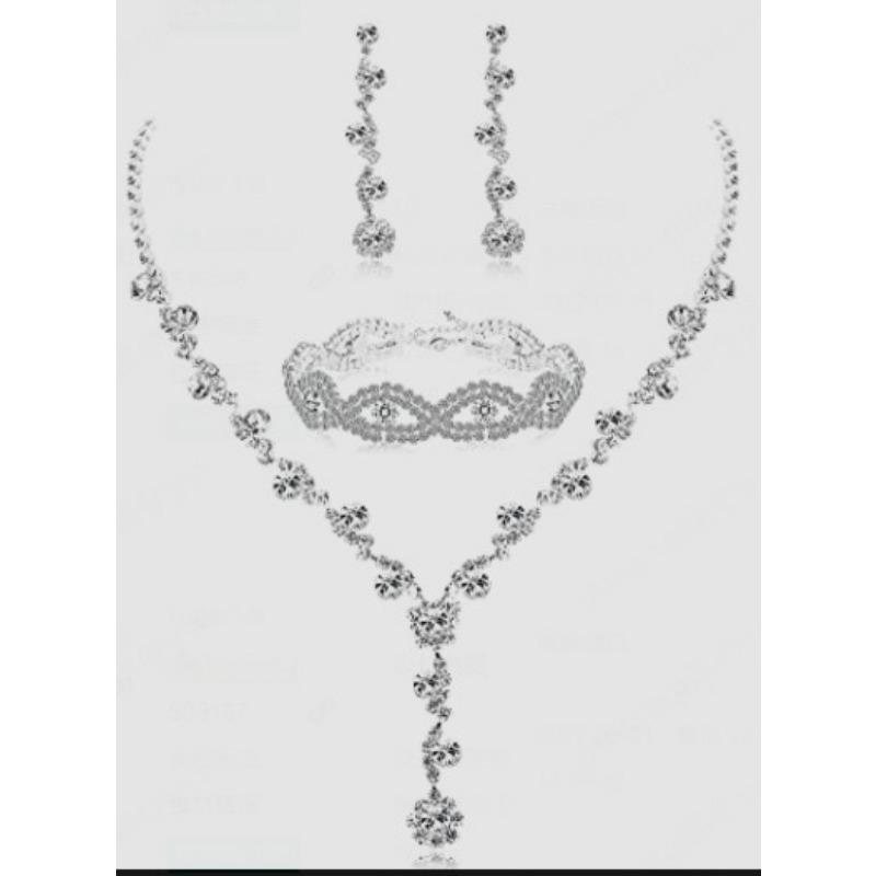 Crystal Rhinestone Necklace Earrings Bracelet Ring Jewelry Wedding Accessories Versatile Bride