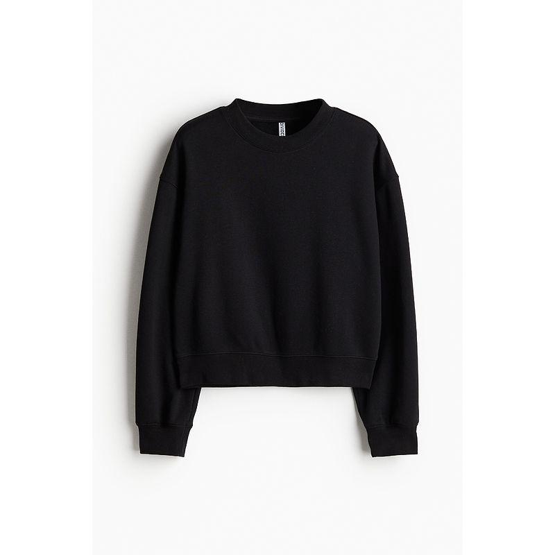 

HM Women s Clothing Sweatshirt Fall 2025 New Arrival Loose Inner Lining Casual round Neck Long Sleeve Top 1261217 Black 160/88(S)