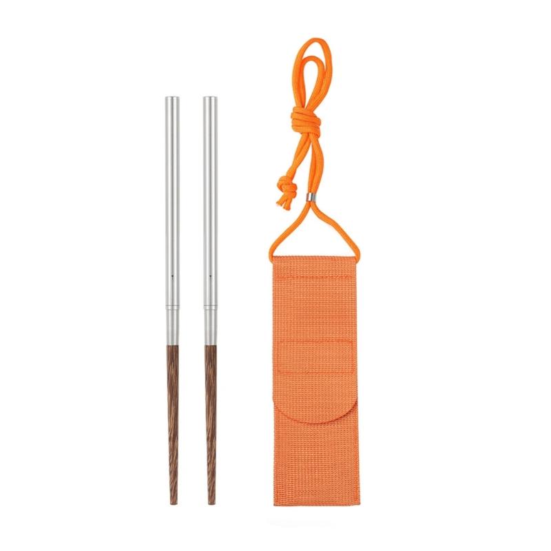 Reusable Folded Chopsticks Portables Stainless Steel Wood Natural Chopsticks for Camping and Picnics