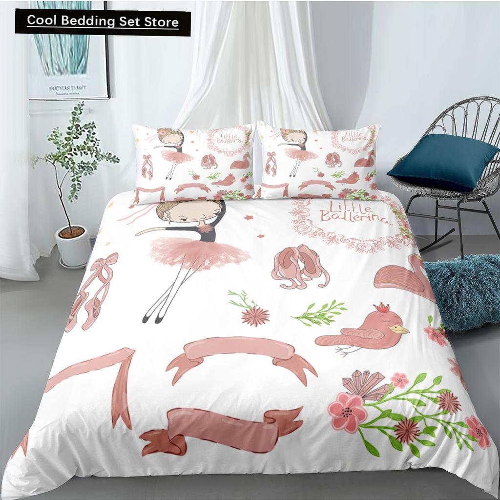 Dancing Girl Duvet Cover Ballet Girls Bedding Set Home Textile Bedclothes Soft Girly Comforter Cover Queen/King Size for Kids