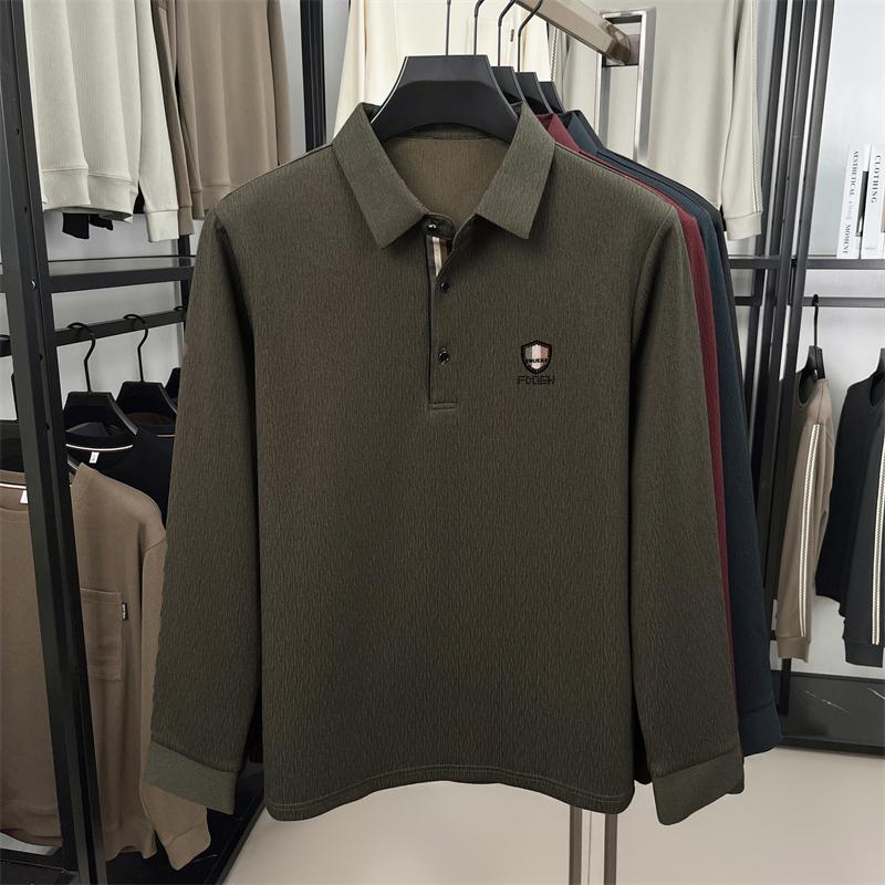 High-end Brand Men's Polo Shirt Lapel Letter Long-sleeved Autumn T-shirt Seamless Business Casual Anti-pilling Men's Clothing