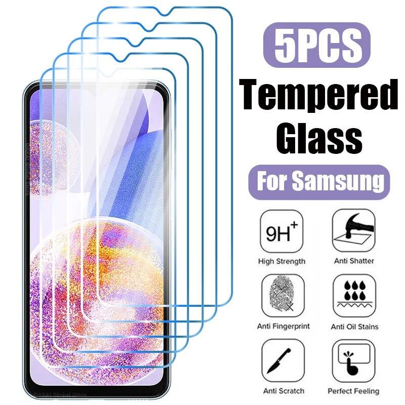 

5 шт. закаленное стекло для Samsung Galaxy A54 A14 A53 A13 A33 A24 A52S 5G Защитная пленка для экрана для Samsung A22 A03 A04 A8 A7 2018 стекло
