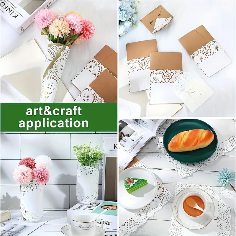 150Pcs Elegant White Lace Paper Doilies - Rectangular Flower Pattern, Disposable Food Placemats for French Fries, Fried Chicken