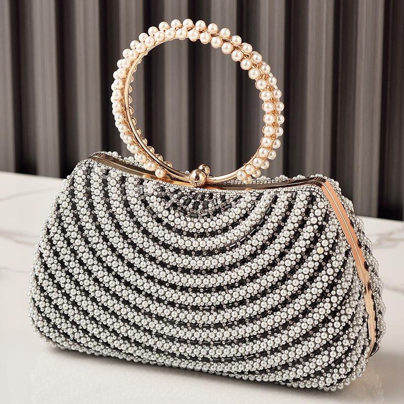 

Pearl Luxury Party Bag Woman Wallets and Handbags Designer Bling Metal Clutch Purse Hand Silver Shoulder Bags for Ladies 2026 чёрный