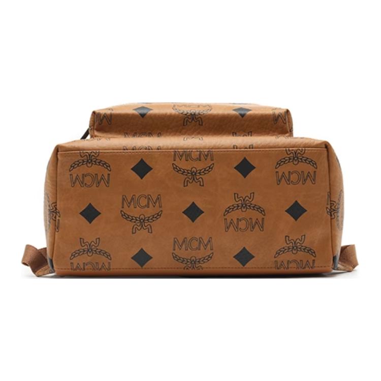 MCM Maxi Large Logo Design Monogram Print Classic Studded Coated Canvas Backpack Unisex backpack Brown Cognac MMKDAVE01CO001