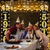 50th Birthday Party Banner Lighted Decorations for Men and Women - Black Gold Vintage 1976 50th Birthday Door Banners with LED Light, Fifty Years