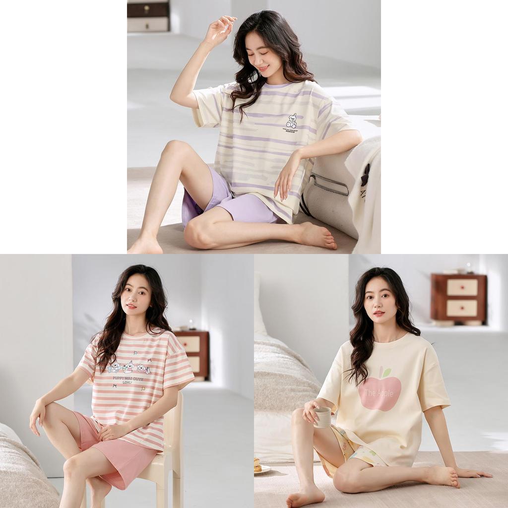 Casual Cotton Shorts And Shirt Set For Women Summer Lounge Sleepwear Comfortable And Breathable
