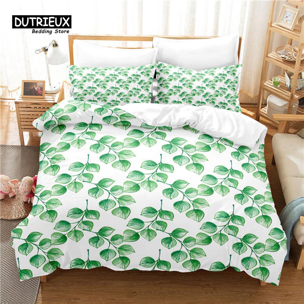 Green Palm Leaf Bedding Set Hawaiian Tropical Leaves Duvet Cover Microfiber Monstera Banana Leaves Quilt Cover For Teen Adults