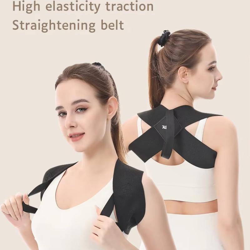 Black Open Shoulder Beauty Back Strap Chest Hunchback Corrector Breathable Invisible High Elastic Belt for Posture Support