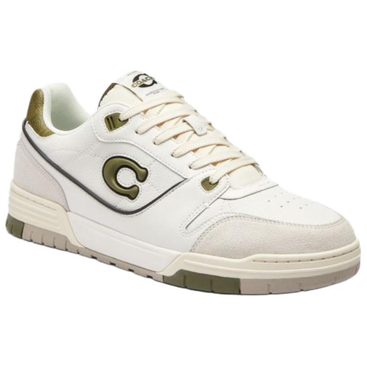 Coach Soho Synthetic Leather Cow Split Leather Round Toe Flat Lace-Up Low-Top Sneakers Men Sneakers White Green CCI26-YFV