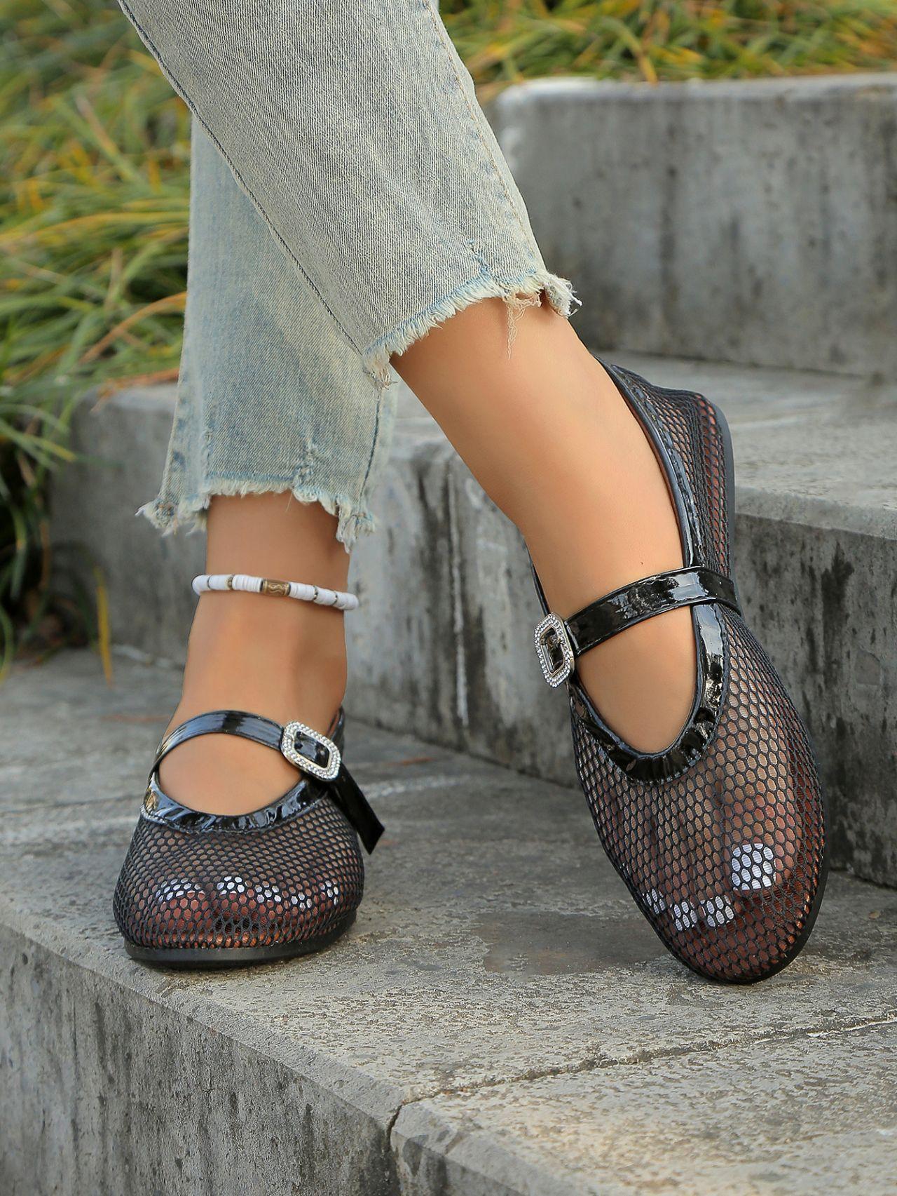 

Fashion 2025 Crystal Women Sandals Beach Shoes Comfort Retro Female Flat Shoes Summer Mesh Hollow Sandals Women Flats Shallow Flat Shoes 36 чёрный