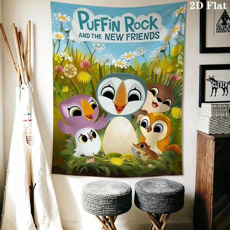 Puffin Rock Wall Hanging Printed Fabric Blanket Decorative Tapestries for Bedroom Living Room Home Decor